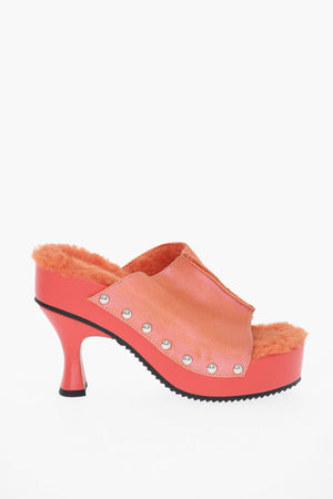 Metallic-Effect Mules D-WOODSTOCK with Studs and Faux Fur Lining 8cm