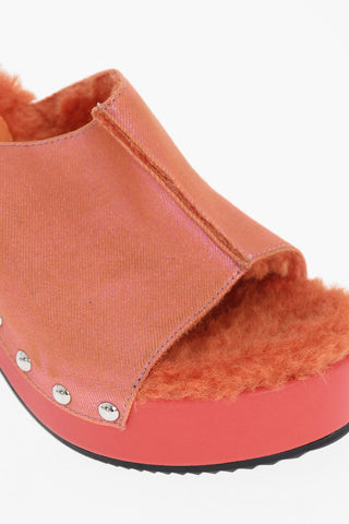 Metallic-Effect Mules D-WOODSTOCK with Studs and Faux Fur Lining 8cm