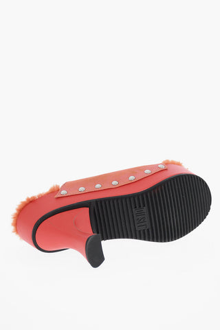 Metallic-Effect Mules D-WOODSTOCK with Studs and Faux Fur Lining 8cm