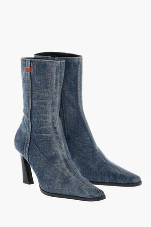 Denim Ankle Boots D-ALLAS with Side Zip and 8cm Heel