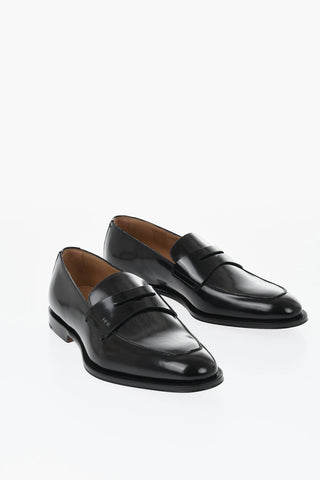 Leather Penny Loafers with Transparent Monogram Motif