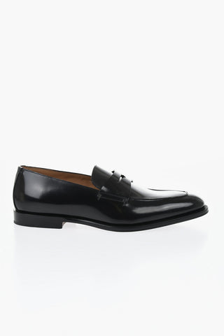 Leather Penny Loafers with Transparent Monogram Motif