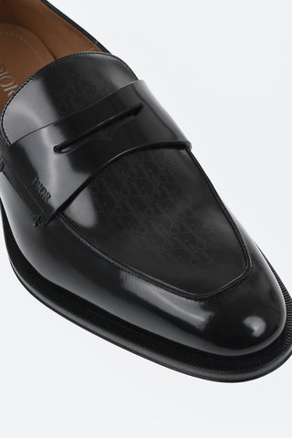 Leather Penny Loafers with Transparent Monogram Motif
