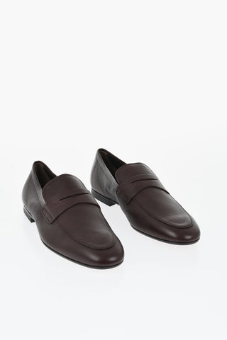 Hammered Leather Penny Loafers with Leather Sole