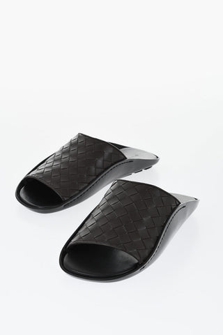 Woven Leather Slides WAVE with Rubber Sole