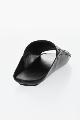 Woven Leather Slides WAVE with Rubber Sole