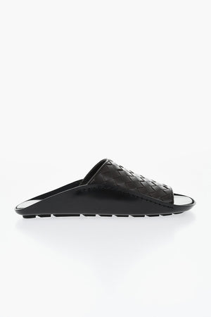Woven Leather Slides WAVE with Rubber Sole