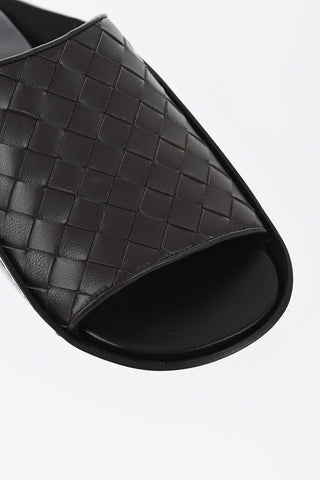 Woven Leather Slides WAVE with Rubber Sole
