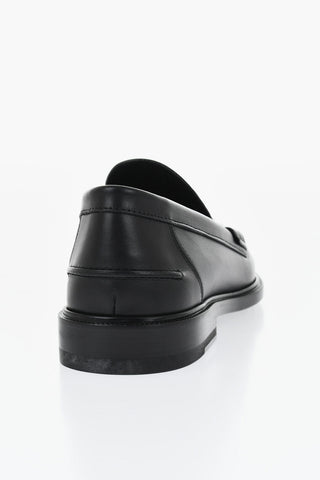 Leather Loafers with Monogram Buckle