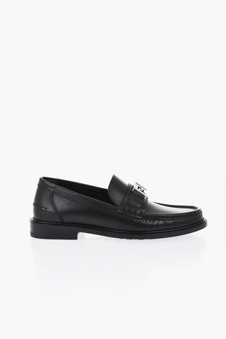 Leather Loafers with Monogram Buckle