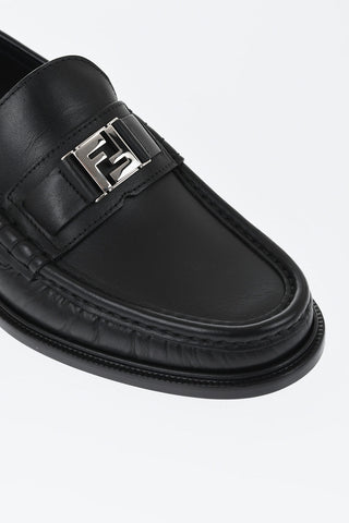 Leather Loafers with Monogram Buckle