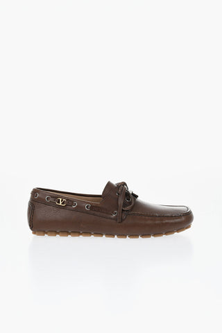 Hammered Leather Loafers with Laced Detail