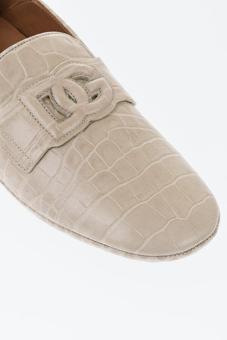 Leather Embossed Crocodile-Effect Loafers With Front Monogram