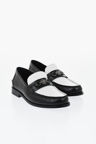 Two-Tone Leather Moccasins with Logo Bit
