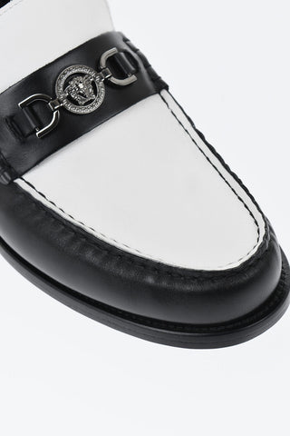 Two-Tone Leather Moccasins with Logo Bit