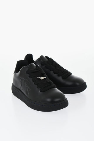 Low Leather Sneakers with Embossed Logo