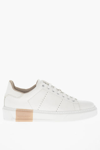 Low-Top Leather Sneakers with Contrasting Logo Detail