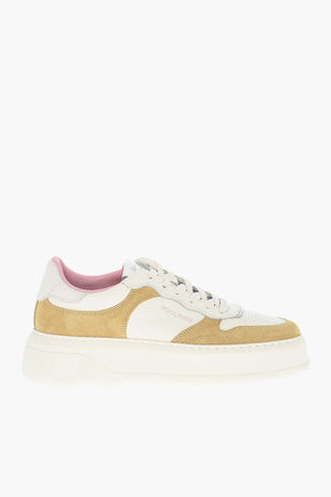 Sneakers Basse in Pelle Martellata con Dettagli in Suede