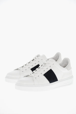 Solid-Color Low-Top Leather Sneakers with Contrasting Velour Detail