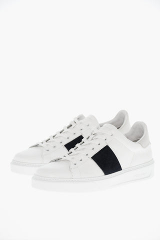 Sneakers Basse in Pelle a Tinta Unita con Dettaglio in Velour a Contrasto