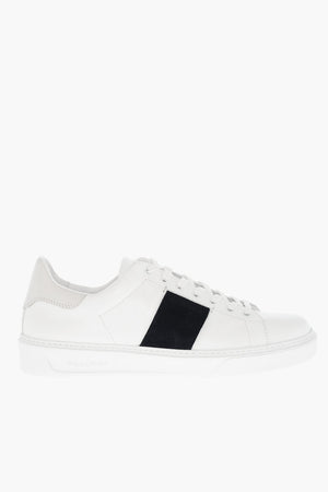 Solid-Color Low-Top Leather Sneakers with Contrasting Velour Detail