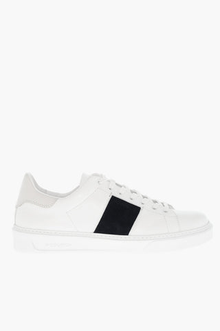 Sneakers Basse in Pelle a Tinta Unita con Dettaglio in Velour a Contrasto