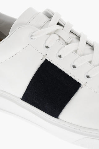 Sneakers Basse in Pelle a Tinta Unita con Dettaglio in Velour a Contrasto