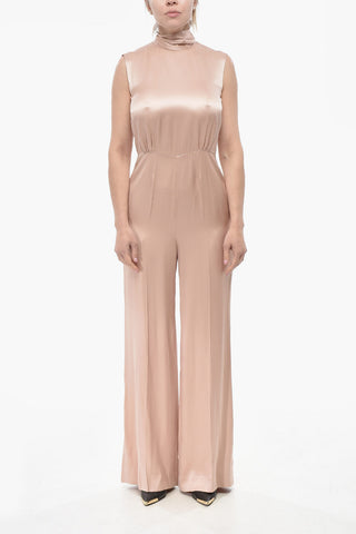 Satin-Jumpsuit mit Schleifendetail am Hals