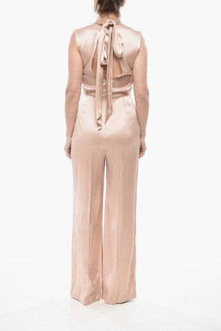 Satin-Jumpsuit mit Schleifendetail am Hals