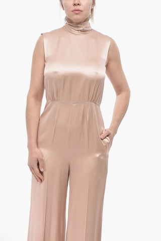 Satin-Jumpsuit mit Schleifendetail am Hals