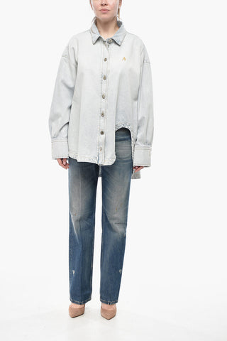 Light Wash Denim Shirt With Asymmetric Design