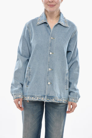 Giubbotto in Denim Lavaggio Medio con Bottoni a Pressione Decorativi