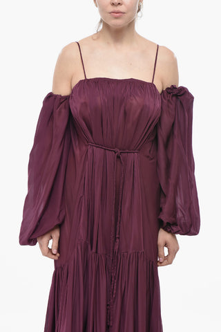 Chiffon Ruffled Dress with Puff Sleeves