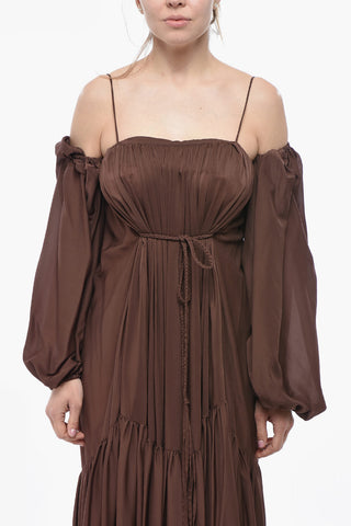Chiffon Ruffled Dress with Puff Sleeves
