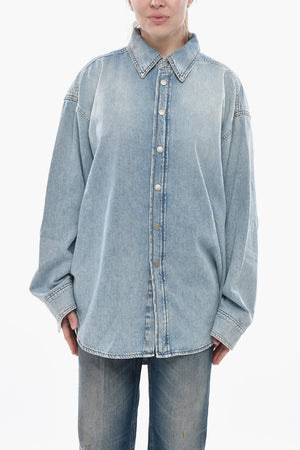 Oversized Denim Shirt with Snap Buttons