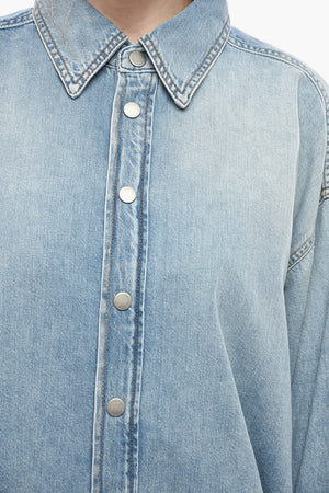 Oversized Denim Shirt with Snap Buttons