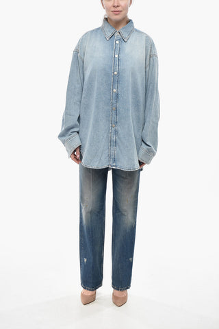 Oversized Denim Shirt with Snap Buttons