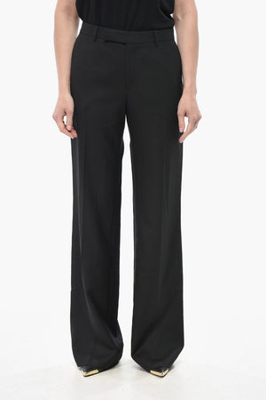Wool Trousers TOMMY Straight-Leg With Satin Side Stripes