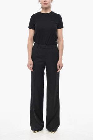 Wool Trousers TOMMY Straight-Leg With Satin Side Stripes
