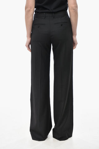 Pantaloni in Lana TOMMY a Gamba Dritta con Bande Laterali in Satin
