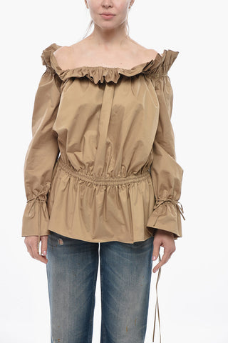 Off-Shoulder Cotton Blouse With Ruffles
