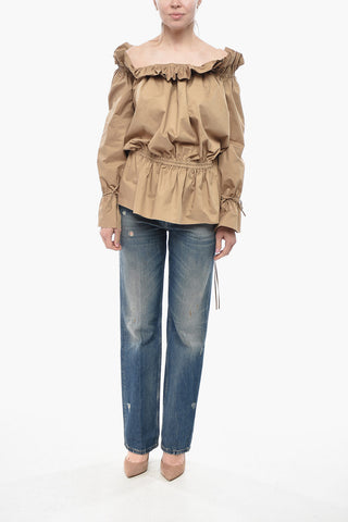 Off-Shoulder Cotton Blouse With Ruffles