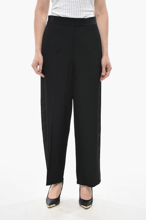 Pantaloni a Gamba Dritta in Lana con Bande Laterali in Satin