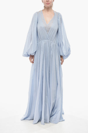 Cotton Flared Maxi Dress LUCCI with Balloon Sleeves