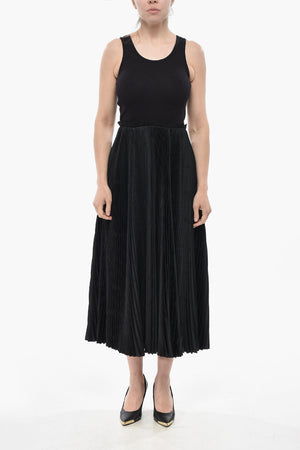 Vestito Midi con Gonna Plisse in Jacquard