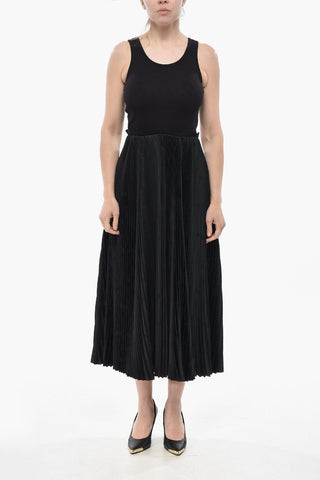 Vestito Midi con Gonna Plisse in Jacquard