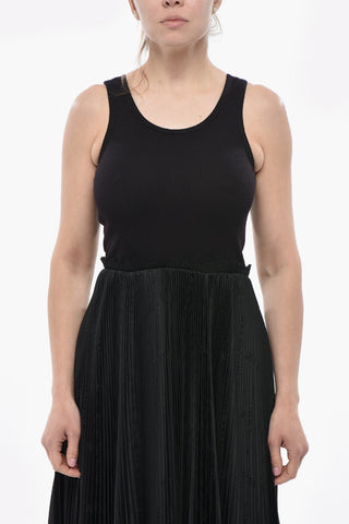 Vestito Midi con Gonna Plisse in Jacquard