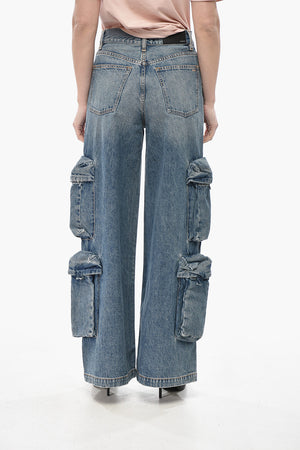 Wide-Leg Cargo Jeans in Washed Denim