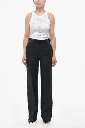 Linen Pants With Leather Detail