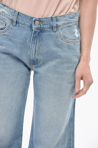 Palazzo-Jeans aus Denim mit heller Waschung